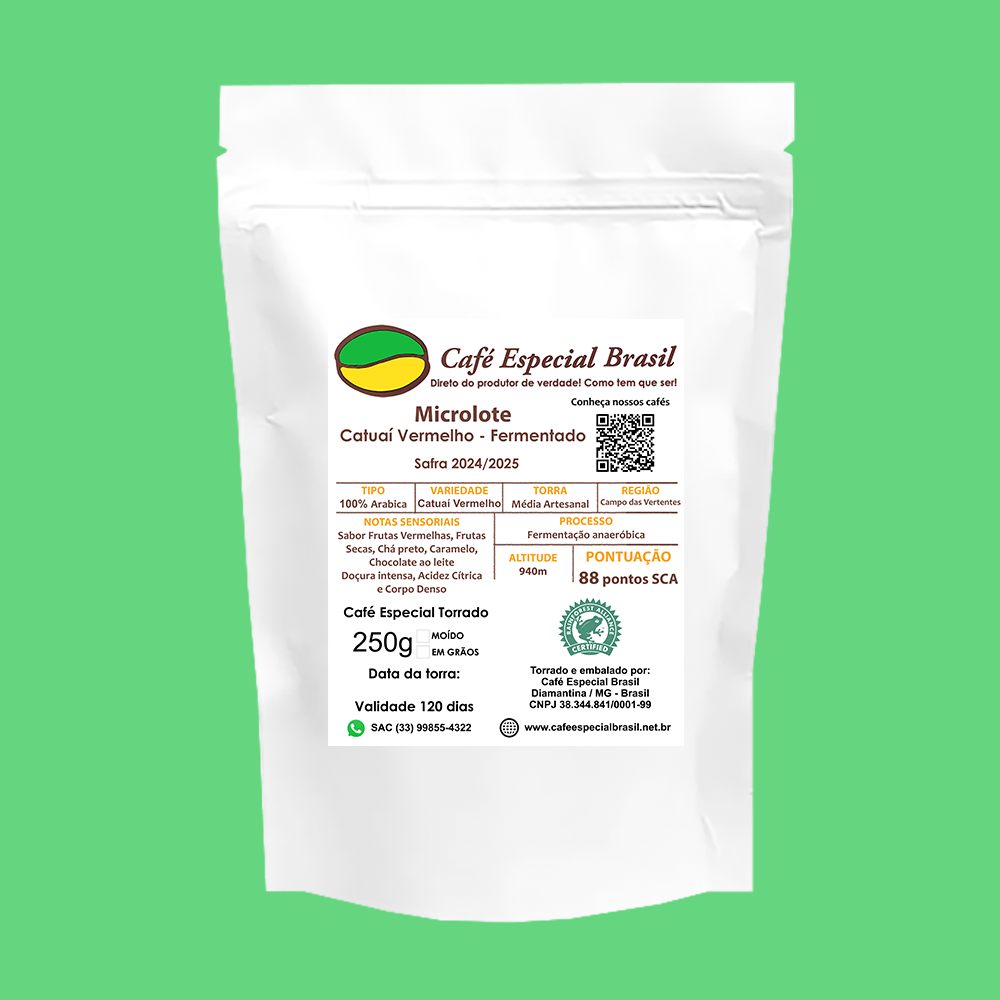 Café Especial Brasil - Microlote Frutado - 88 pontos - Fermentado - Catuaí vermelho 250g