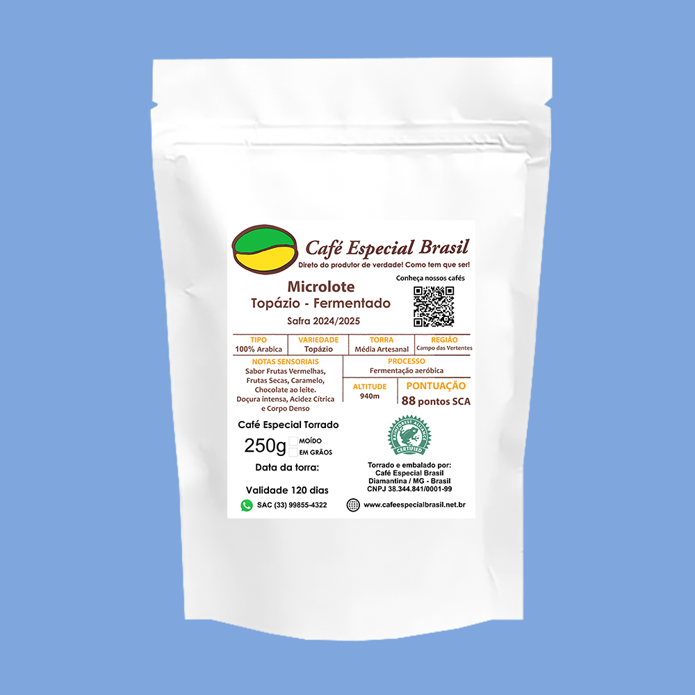 Café Especial Brasil - Microlote Frutado - 88 pontos - Fermentado - Topázio 250g